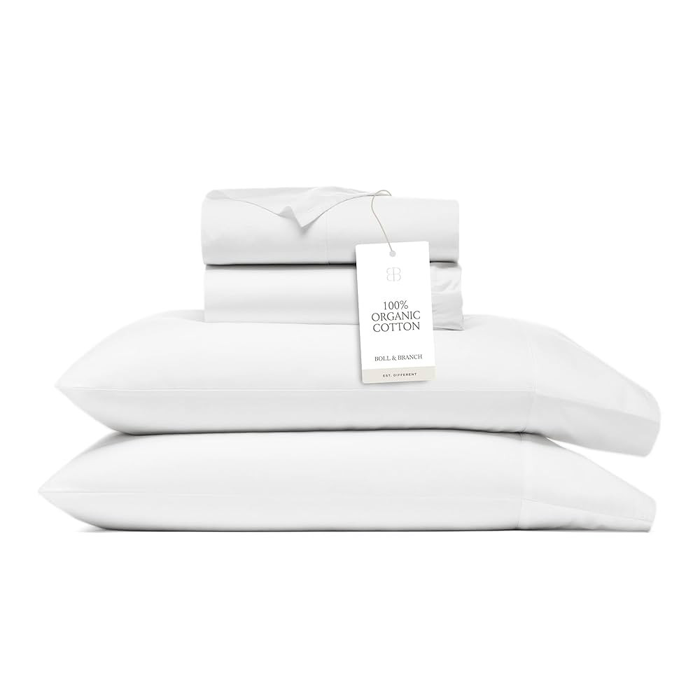 BOLL & BRANCH Signature Hemmed Sheet Set - Queen, White - Luxury 100% Organic Cotton - Includes 1... | Amazon (US)