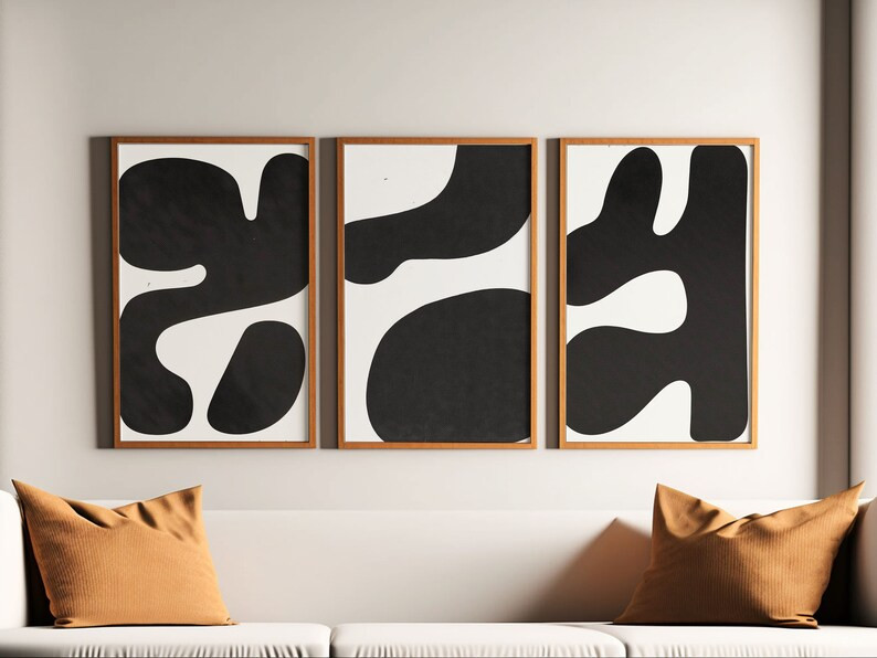 Set of 3 Black Abstract Art Print, Black and White Abstract Art, Printable Art, Gallery Wall Art,... | Etsy (US)