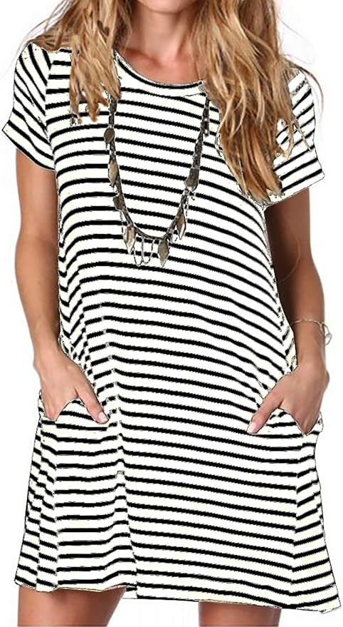 Alaster Women’s Casual Summer T Shirt Dress Loose Short Sleeve Tunic Dress with Pocket for Wome... | Amazon (US)