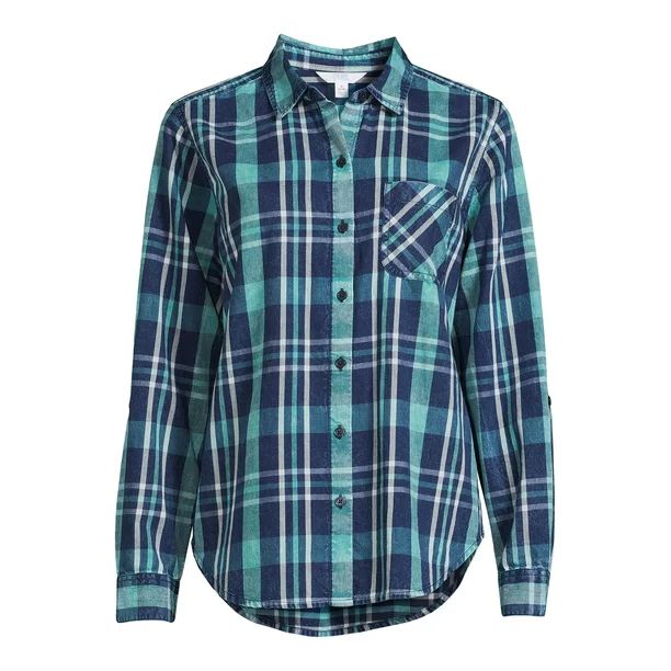 Time and Tru Women's Long Sleeve Soft Button Down Shirt - Walmart.com | Walmart (US)