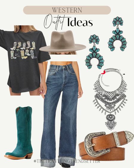 Western outfit, ideas, Amazon fashion, Amazon T-shirt, western T-shirt, T-shirt, dress, GG pit, hat felt hat, turquoise, earrings, necklace, belt, boots, Rodeo, Houston, rodeo Nfr, fashion, cowgirl fashion, cowboy Boho, Nashville country concert outfit

#LTKfindsunder50 #LTKfindsunder100 #LTKstyletip