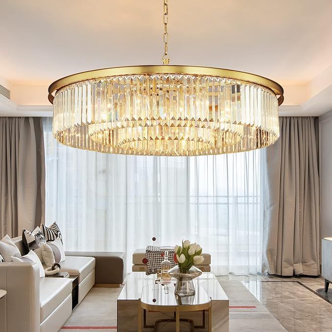 Crystal Chandelier Modern Luxury Pendant Gold Copper Ceiling Lights Fixture for Dining Living Roo... | Amazon (US)