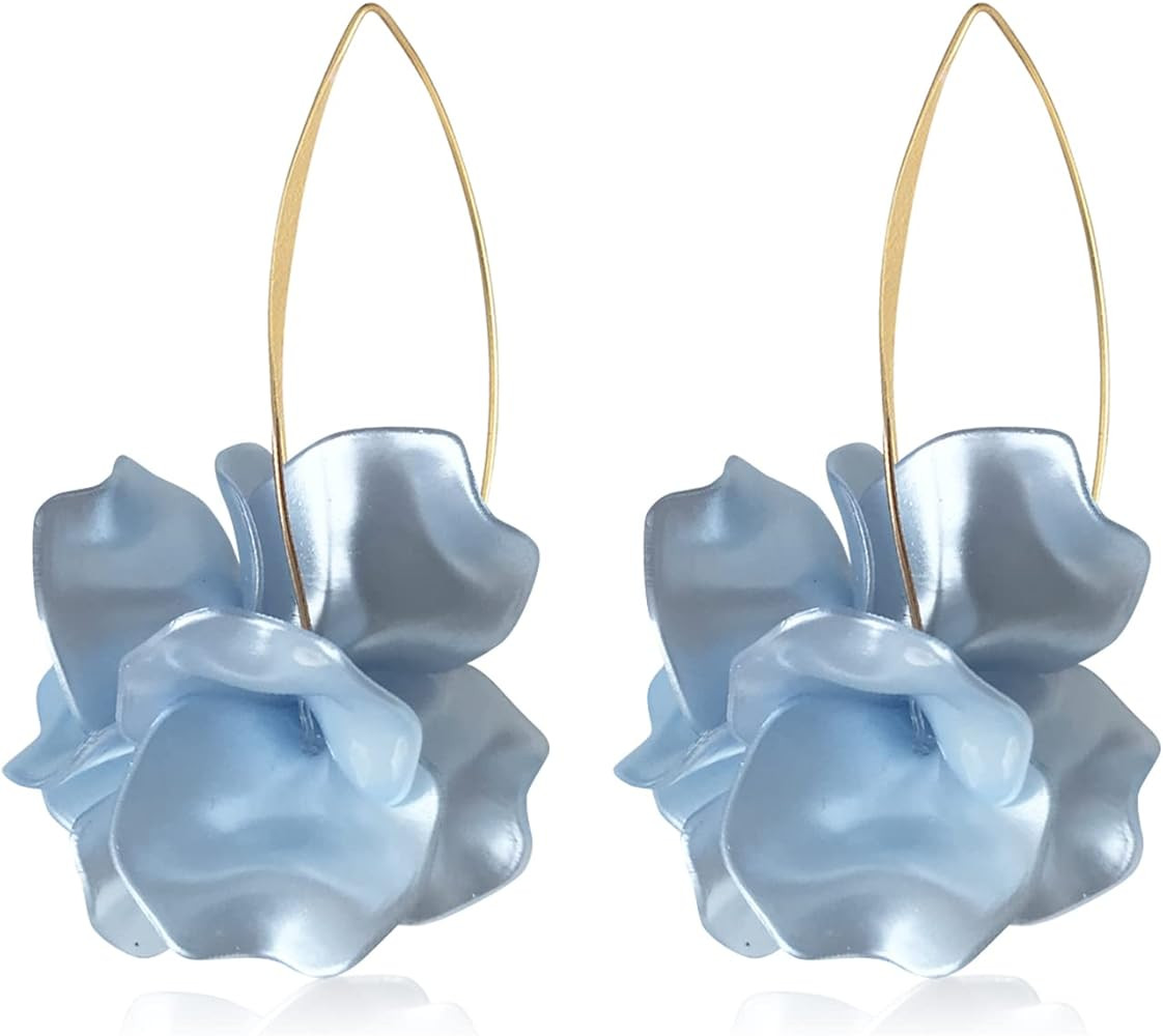 Unique Handmade Bohemian Resin Flower Petal Dangle Earrings Large Long Acrylic Rose Flower Tiered... | Amazon (US)
