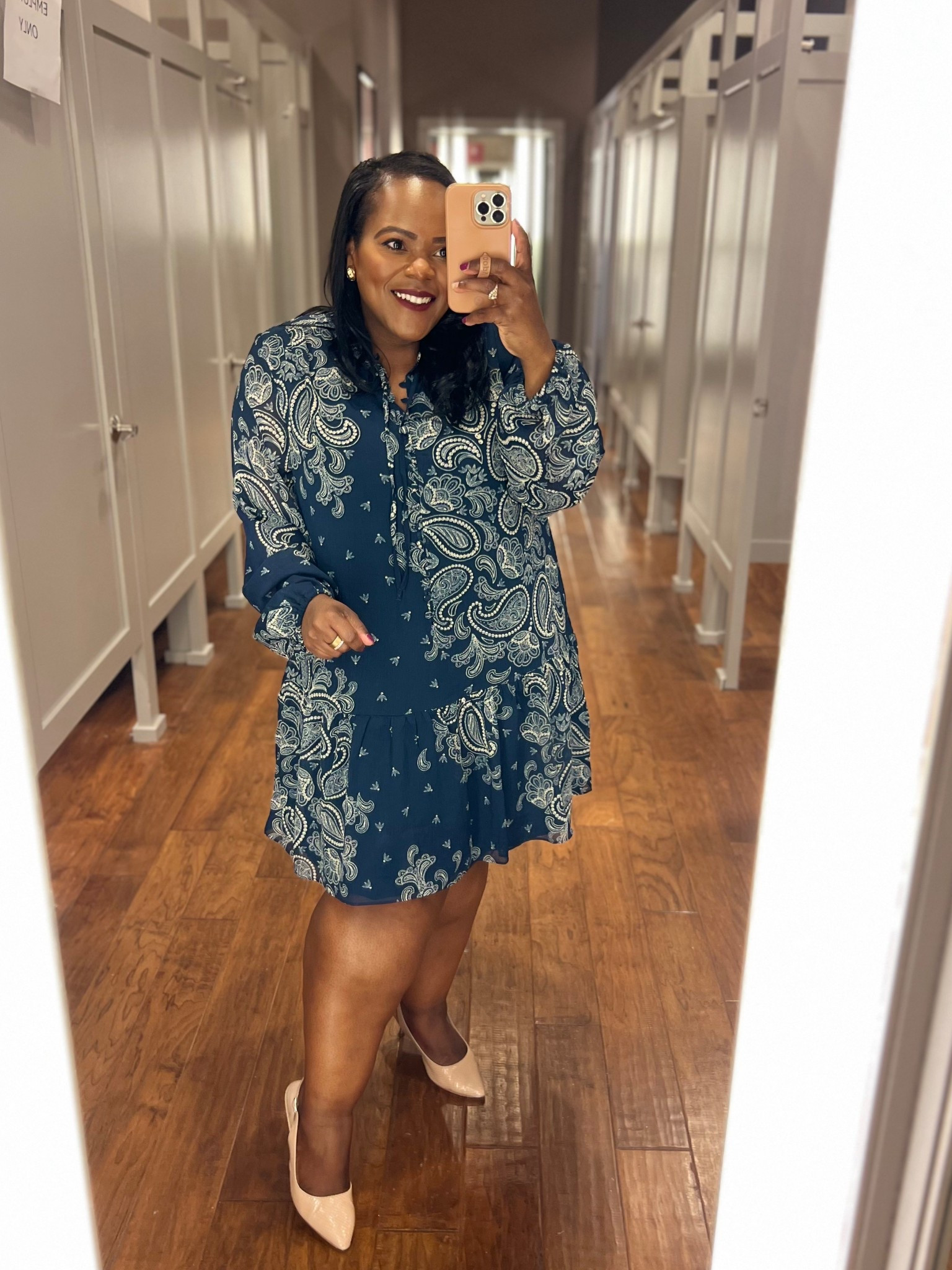 Navy paisley print dress from LOFT! Wearing the size xl. True to size fit. 

#LTKMidsize #LTKSaleAlert #LTKPetite