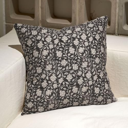 DOMVITUS Floral Pillow Covers 20x20, Throw Pillows for Couch, Floral Print Pillow Cover, Decorative Neutral Accent Throw Pillow Covers for Living Room, 1PC, Black | Amazon (US)