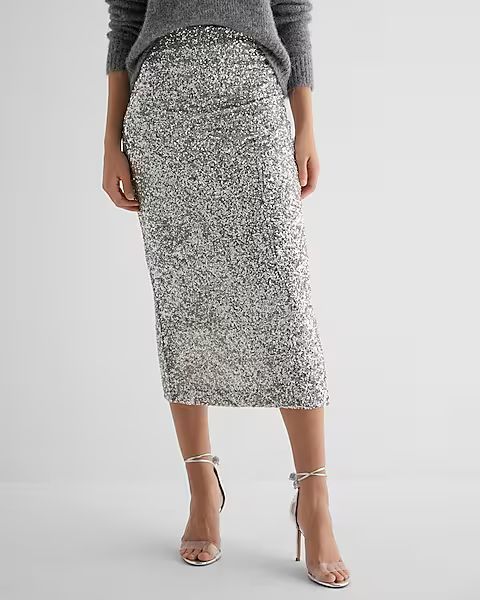 Super High Waisted Sequin Midi Pencil Skirt | Express