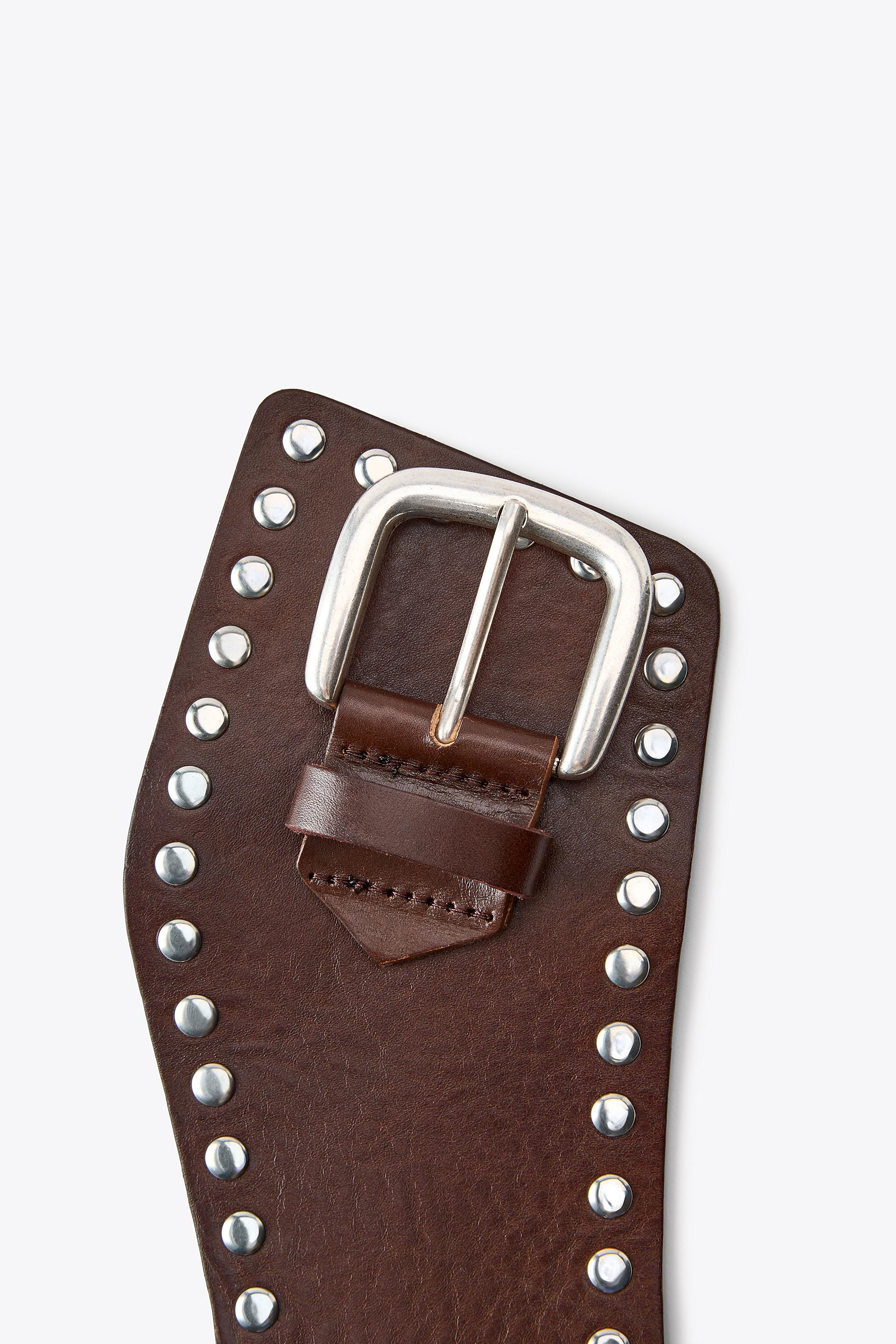 3-inch wide sash belt made of leather. Featuring contrasting studs. Square metal buckle. | Zara US