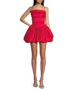 B. Darlin Taffeta Pleated Drape Neck Bustier Lace Up Back Bubble Dress | Dillard's | Dillard's
