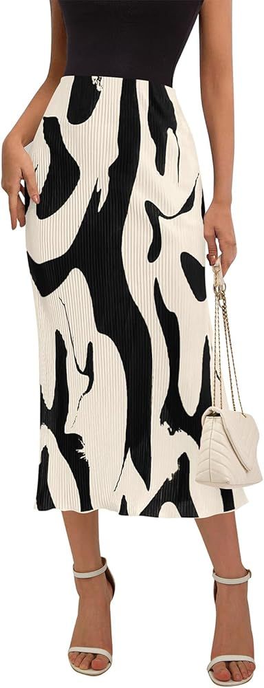 PRETTYGARDEN Women's 2024 Summer High Waist Graphic Print A Line Pleated Long Skirts for Women Tr... | Amazon (US)