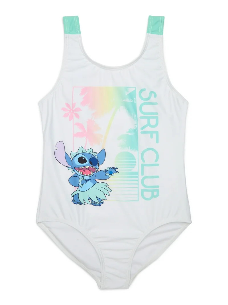 Disney Stitch Girls One-Piece Swimsuit with UPF 50+, Sizes 4-12 | Walmart (US)