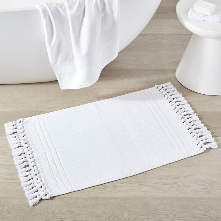 Classic Tassel Bath Mat, White | Pottery Barn Teen