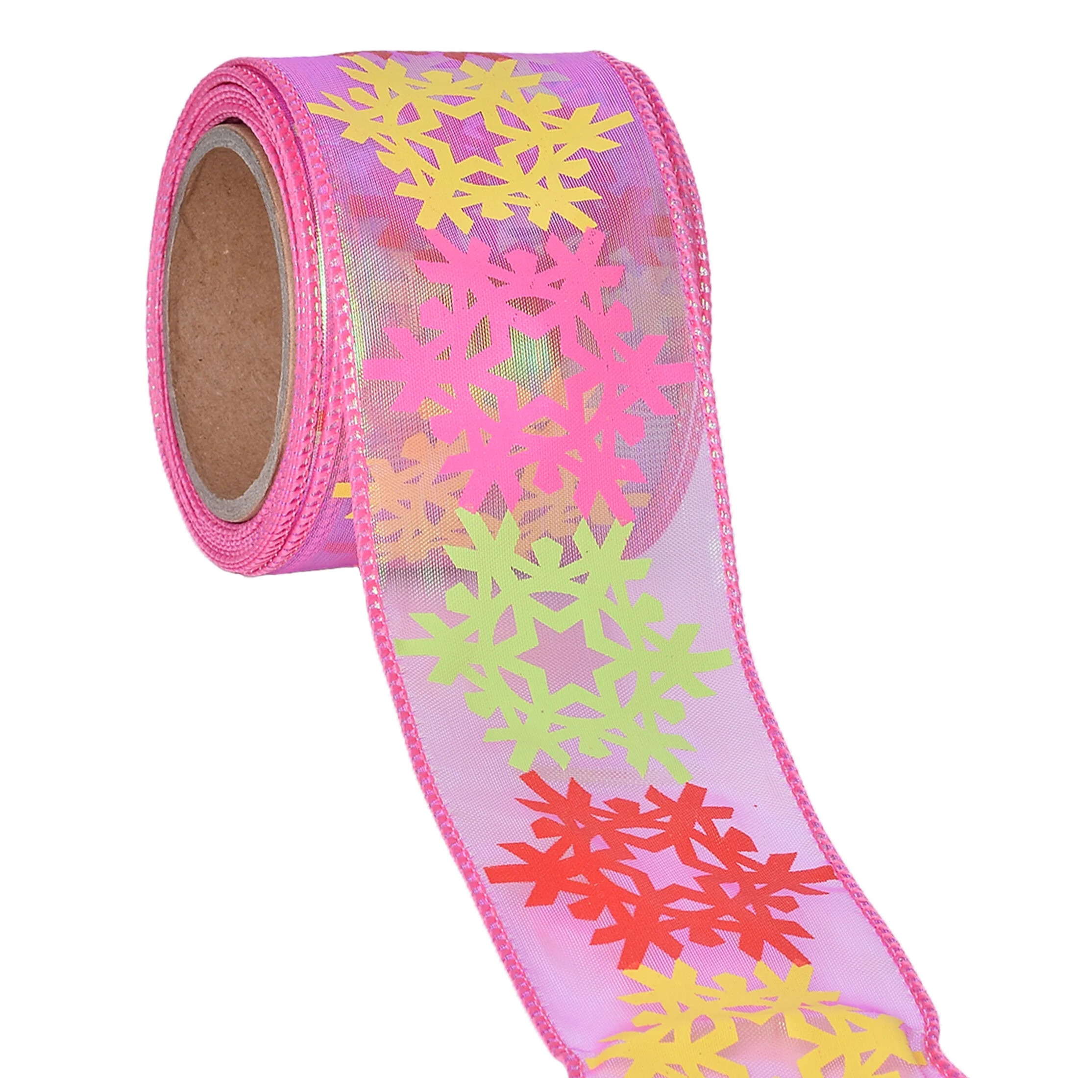 Pink Iridescent Snowflake Christmas Ribbon, 2.5" x 25', by Holiday Time | Walmart (US)