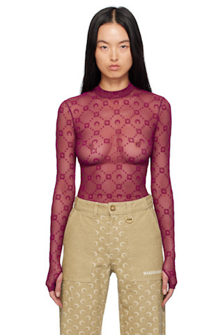 Purple Moonogram Mesh Flock Second Skin Top | SSENSE