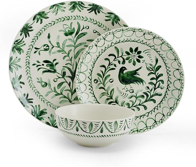 Fitz and Floyd Sicily Green 12 Piece Dinnerware Plate Bowl Set, Service for 4 | Amazon (US)
