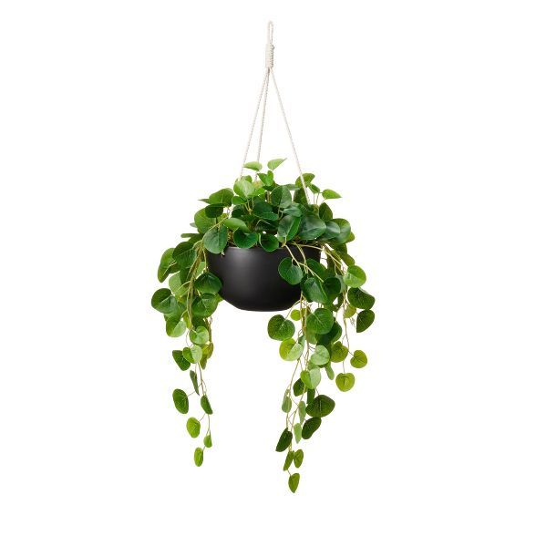 24" x 14" Faux String of Hearts Plant in Ceramic Pot Black - Hilton Carter for Target | Target