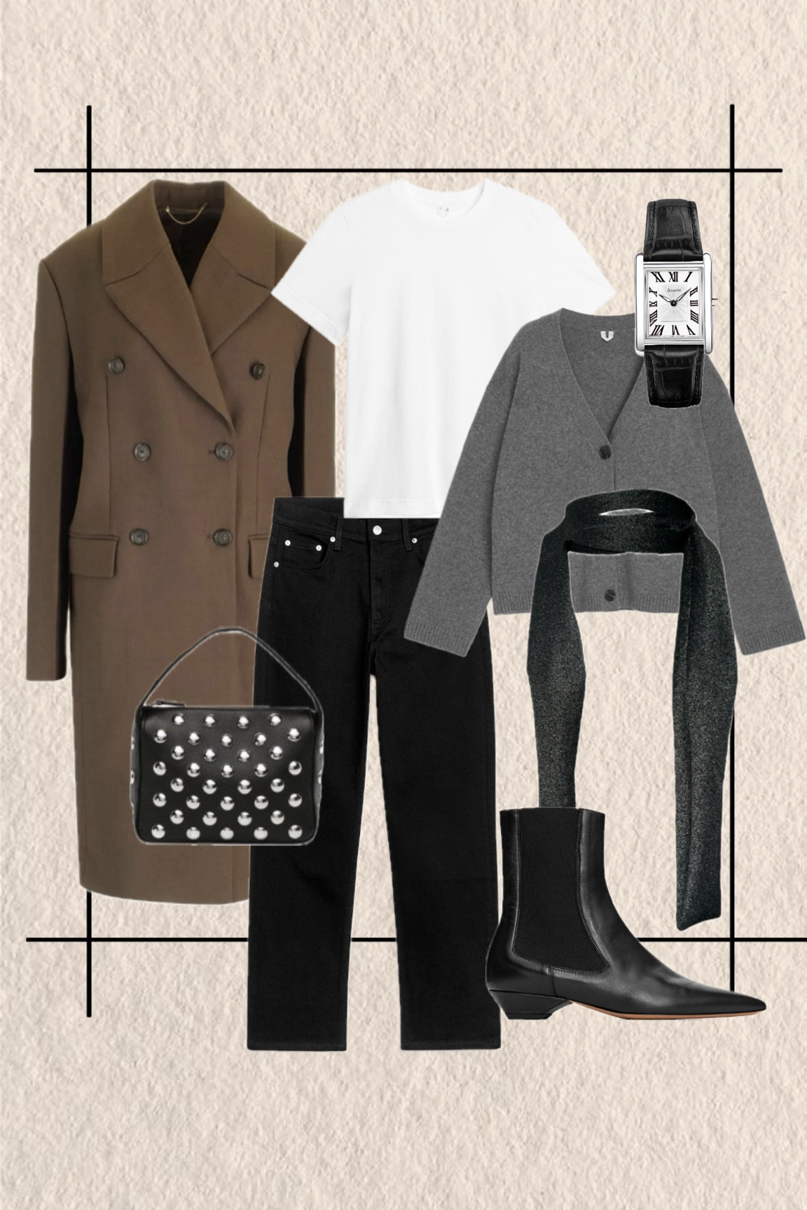 New toteme coat 

I got a size 34 as it comes up big. 

Jeans size 28 
Cardi Small 
Tee M 