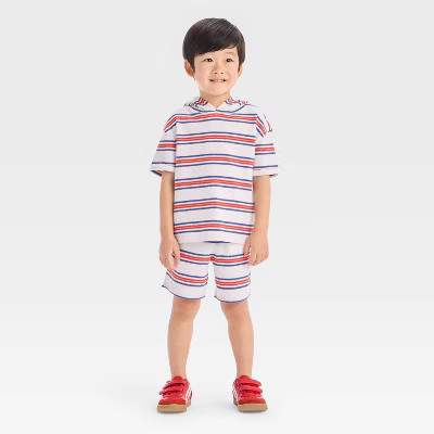 Toddler Boys' Short Sleeve 4th of July Striped Hooded Knit Shorts Set - Cat & Jack™ White | Target