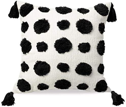 PLWORLD Boho Black Throw Pillow Cover 20x20 Inch with Tassels, Pom Pom Tufted Decorative Cream Ch... | Amazon (US)