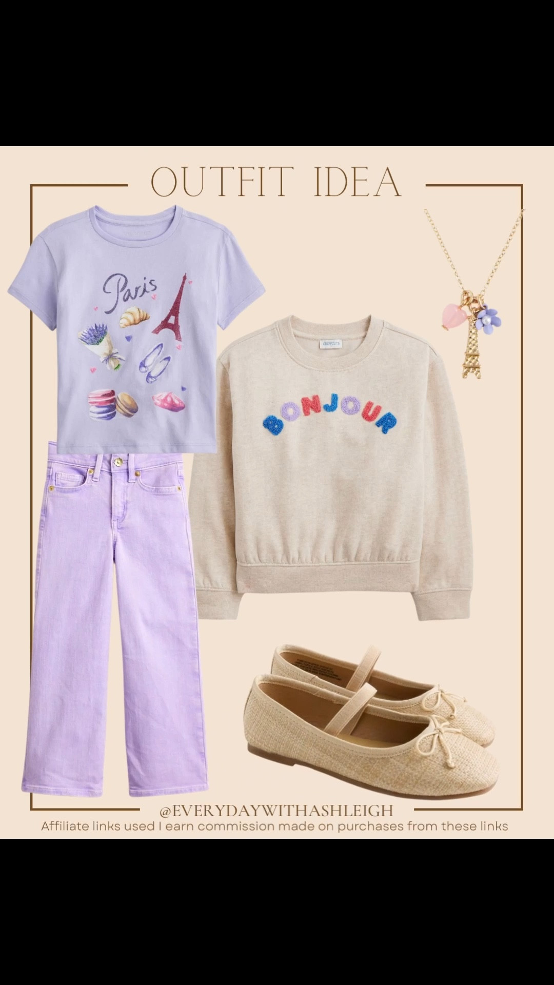 Bonjour, cuteness! 🇫🇷✨ This Paris-inspired girls spring outfit is giving lavender dreams and French girl vibes. Featuring lavender jeans, a Paris graphic tee, and neutral ballet flats for a chic yet comfy look—perfect for school days, family outings, or special occasions. #GirlsSpringOutfit
#ParisianStyle
#LittleGirlFashion
#KidsOutfitIdeas
#FrenchInspired
#GirlsStyleInspo
#ChicKids
#MiniFashion

#LTKKids #LTKmomlife #LTKootd
