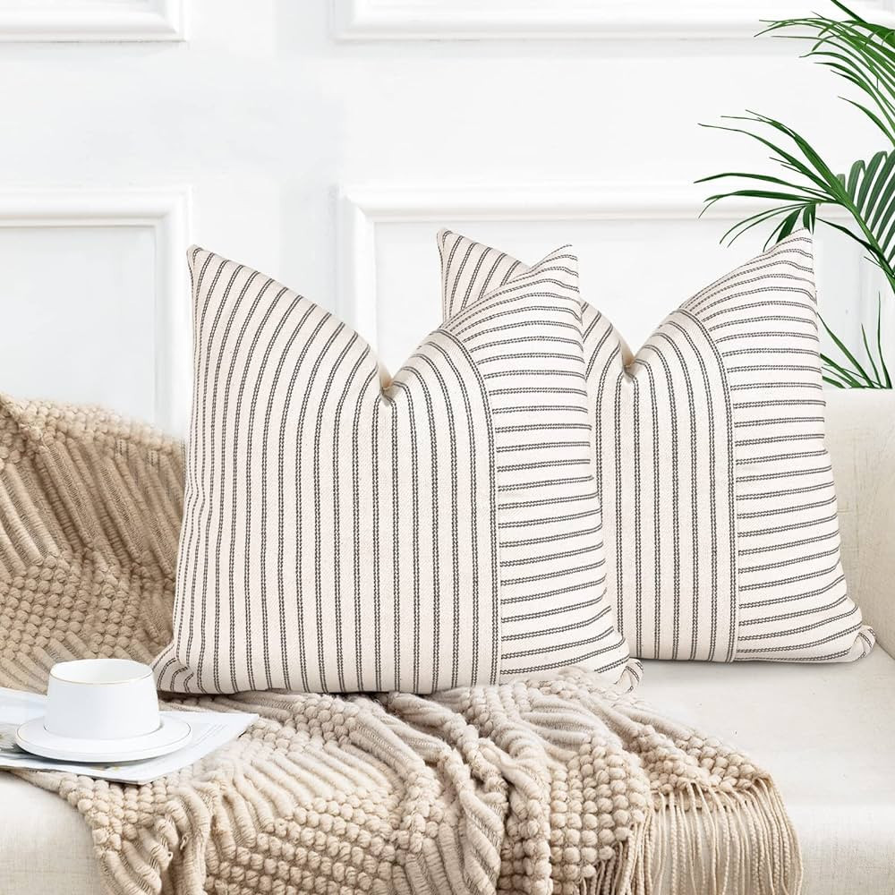 YCOLL Farmhouse Pillow Covers 26x26, Modern Accent Throw Pillow Covers Set of 2, Gray and Beige S... | Amazon (US)