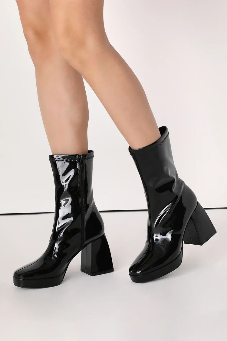 Edmen Black Patent Platform Mid-Calf Boots | Lulus (US)