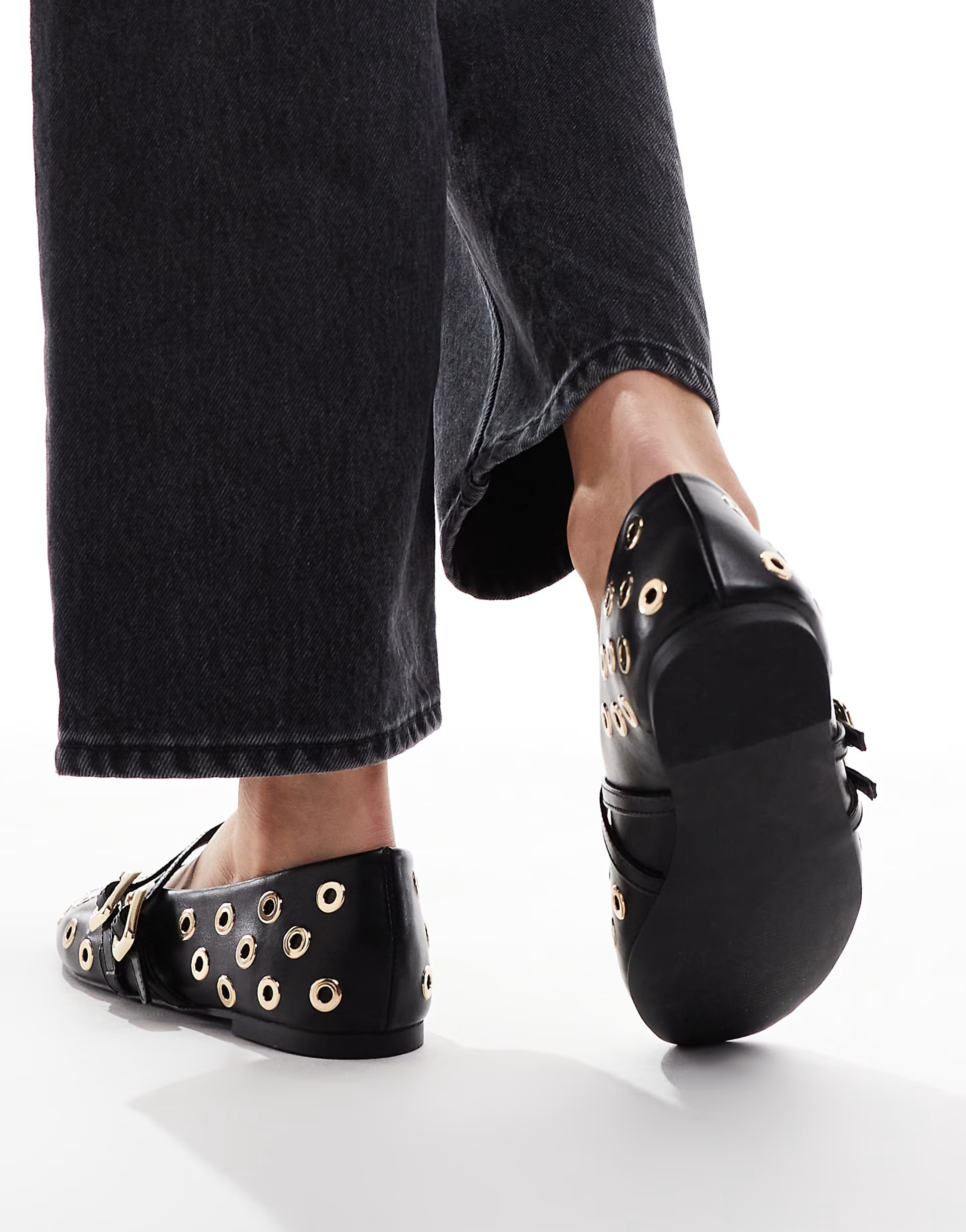 ASOS DESIGN Landon double strap mary jane ballets in black with studs | ASOS | ASOS (Global)