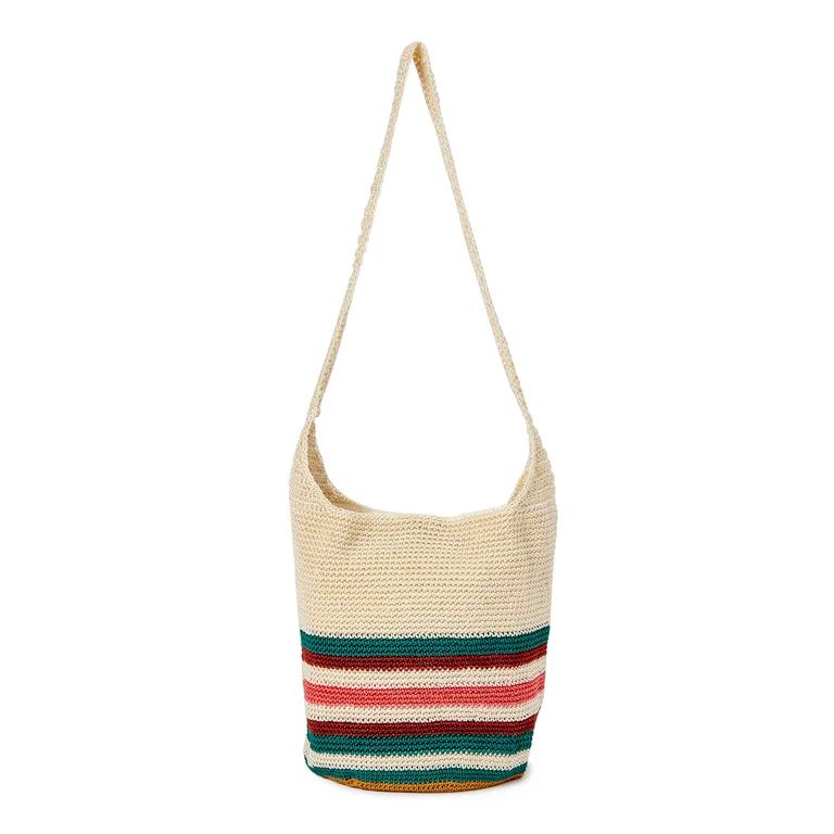 No Boundaries Women's Crochet Hobo Handbag Multi-Color Stripe | Walmart (US)