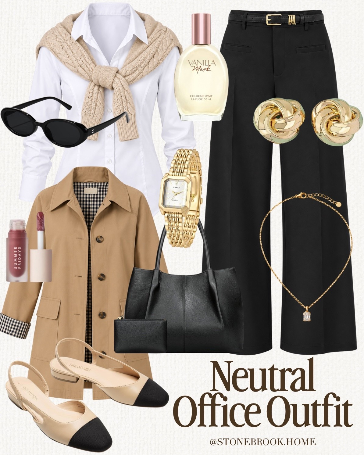 Amazon Office Outfit, Amazon Workwear, Amazon Work Outfit Women, Chic Office Outfit, Business Casual Women, Business Casual Outfit, Fall Work Outfit, Fall Office Outfit, Classic Workwear, Preppy Workwear, Modest Workwear, Modest Office Outfit, Professional Outfit Women, Neutral Work Outfit, Capsule Work Wardrobe, Workwear Capsule, White Button Down Women, Camel Sweater Women, Sweater Over Shoulders Outfit, Black Wide Leg Trousers, Black Work Pants Women, Two Tone Slingback Flats, Cap Toe Slingbacks, Black Work Tote, Structured Work Bag, Camel Trench Coat, Gold Watch Women, Gold Knot Earrings, Classic Fall Fashion, Polished Work Outfit, Amazon Fashion Finds

#LTKSeasonal #LTKootd #LTKgrwm