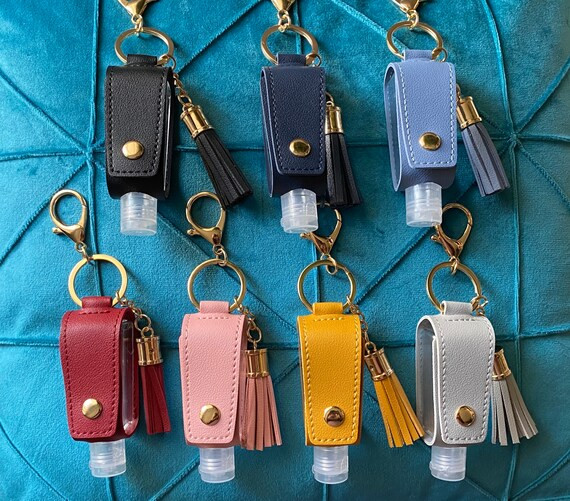Faux Leather Hand Sanitizer /  Lotion Holder with Tassel and Keychain - Empty Bottle Included | Etsy (US)