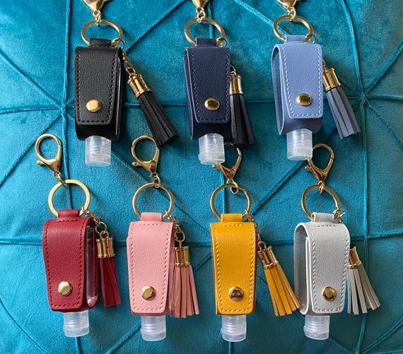 Faux Leather Hand Sanitizer /  Lotion Holder with Tassel and Keychain - Empty Bottle Included | Etsy (US)
