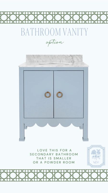 Working on some bathrooms in our home this year and love this for a smaller bathroom or powder room blue scalloped bathroom vanity with marble 


#LTKhome