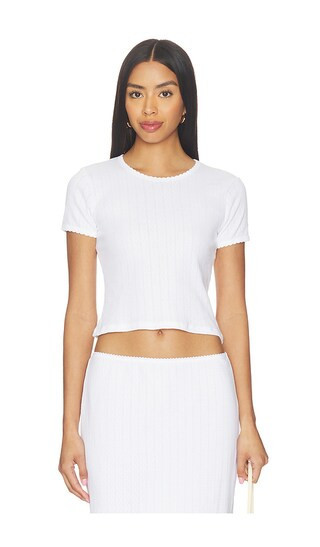 LESET Pointelle Baby Tee in White. - size M | Revolve Clothing (Global)