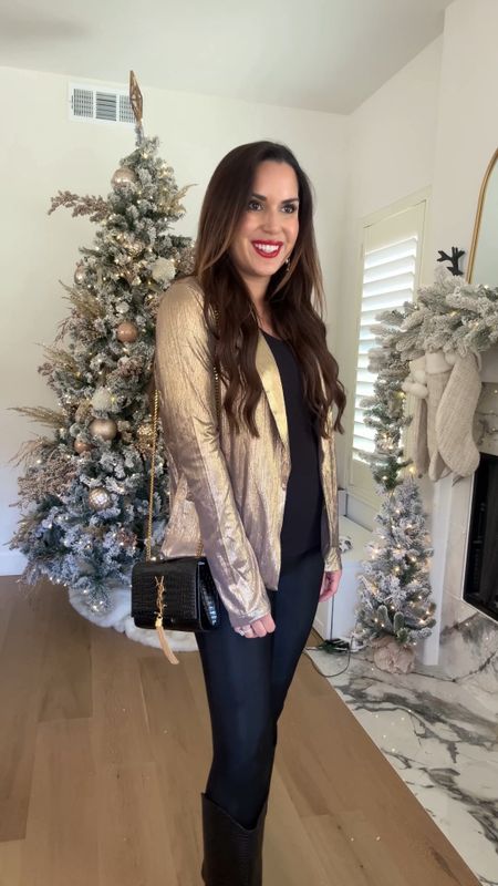 This gold blazer from Revolve would make such a cute holiday outfit idea! So many ways to style this one like with jeans or be comfy in a leggings outfit. Could even work as holiday party outfit, Christmas outfit or NYE outfit idea. 

#LTKfindsunder100 #LTKHoliday #LTKover40