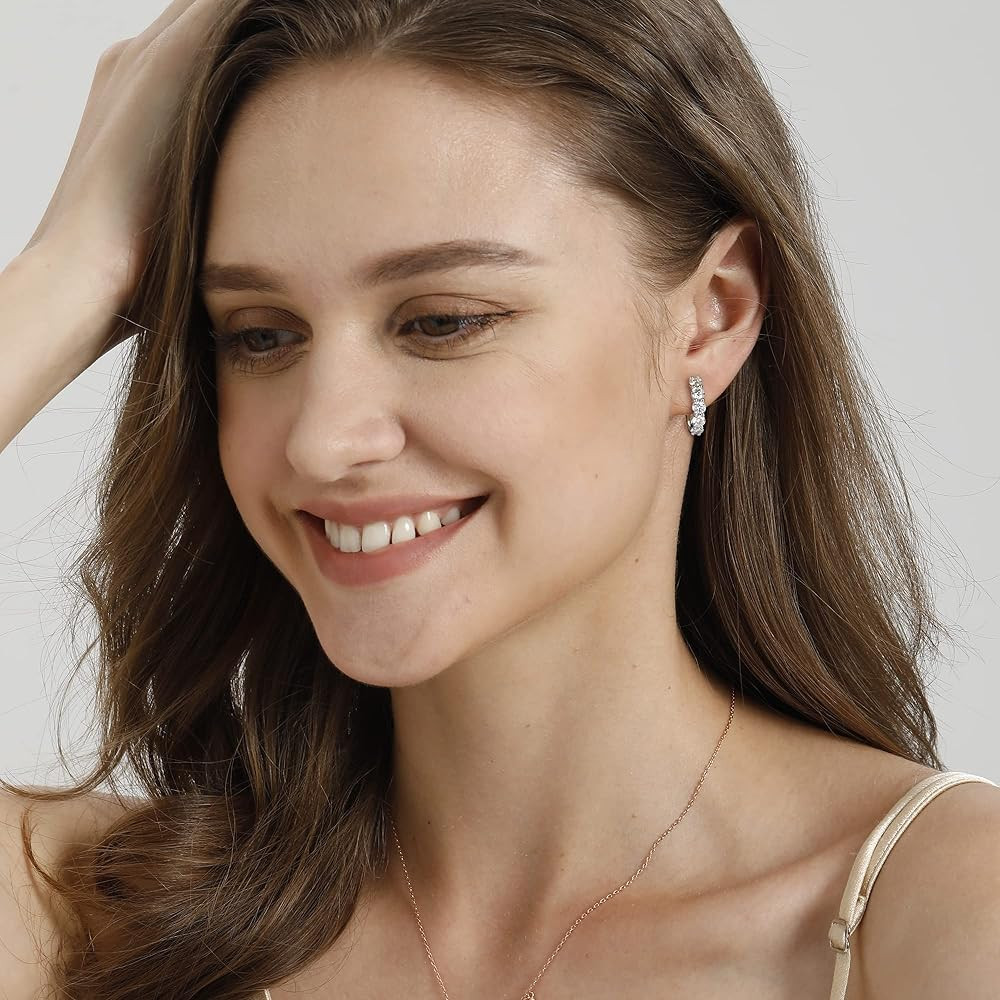 Moissanite Hoop Earrings,2.0ct D Color Brilliant Round Cut Lab Created Diamond Earrings 18K White... | Amazon (US)