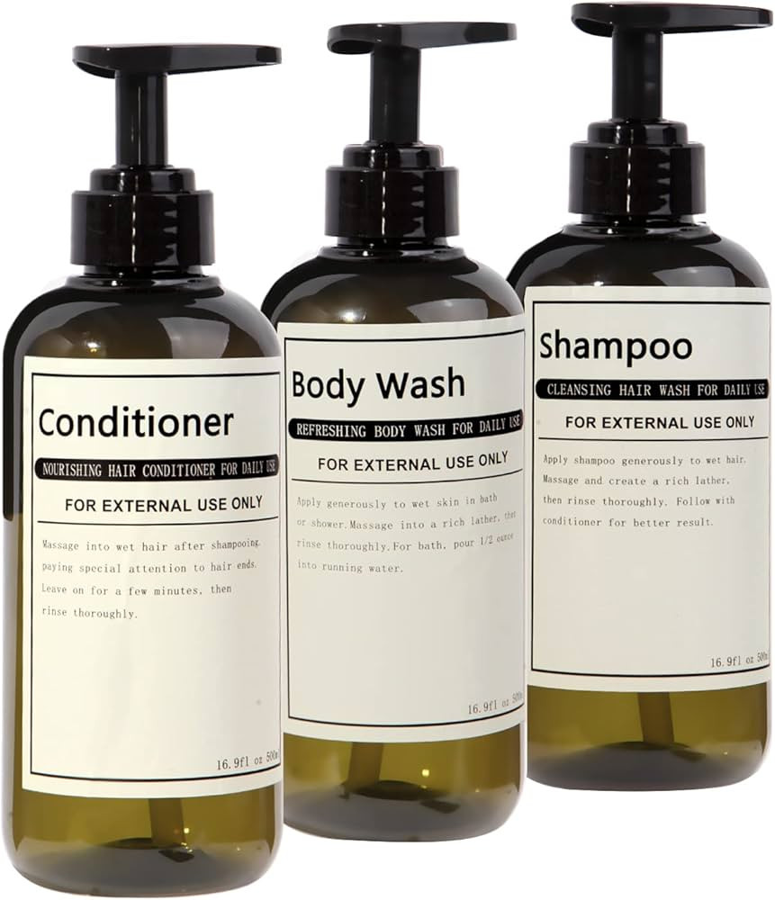 LANOOPITY 16.9oz Empty Pump Press Bottles with Labels,Apothecary Dispenser Bottle for Bathroom an... | Amazon (US)