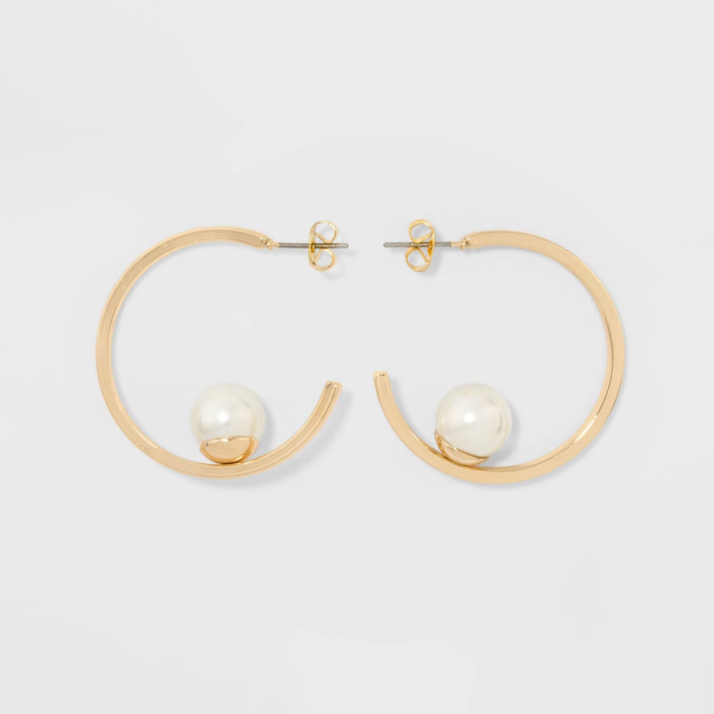 Hoop Earrings - A New Day Pearl/Gold, Women's | Target