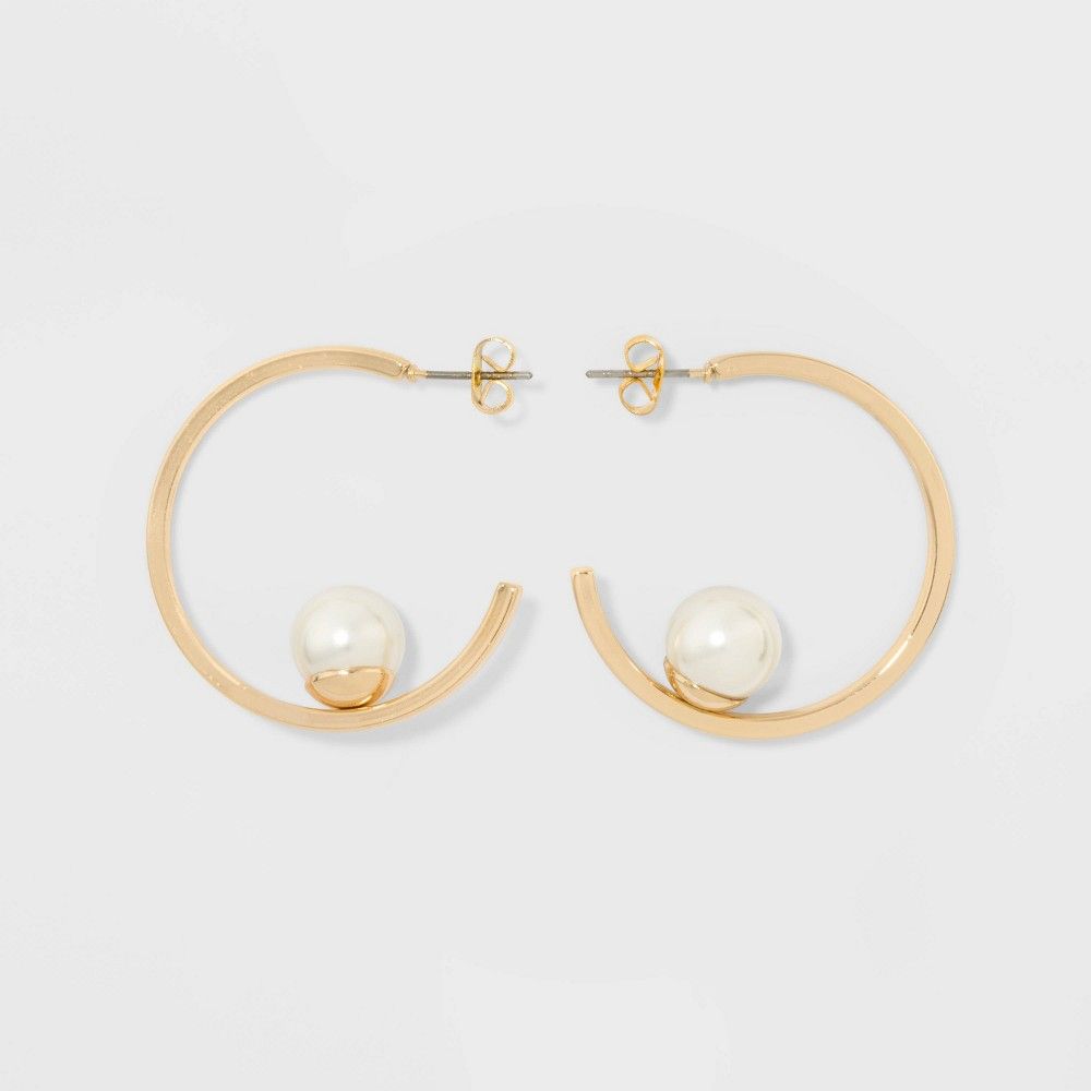 Hoop Earrings - A New Day Pearl/Gold, Women's | Target