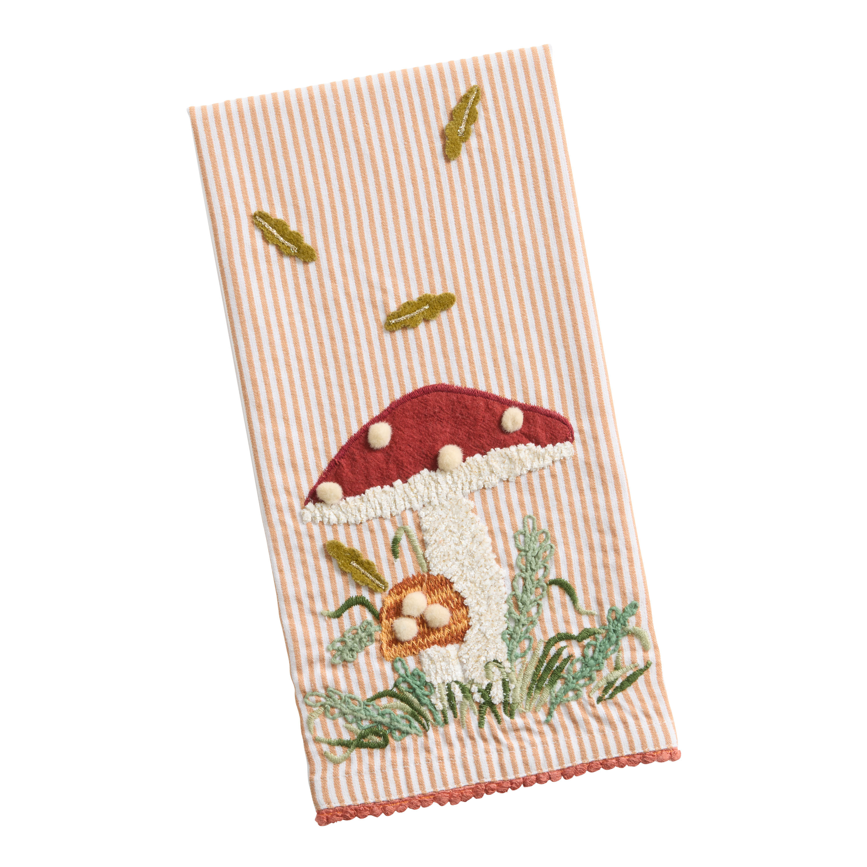 Rust and Green Mushroom Stripe Kitchen Towel | World Market