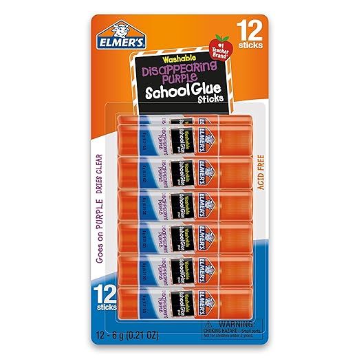 Elmer's Disappearing Purple School Glue Sticks, Washable, 6 Grams, 12 Count | Amazon (US)