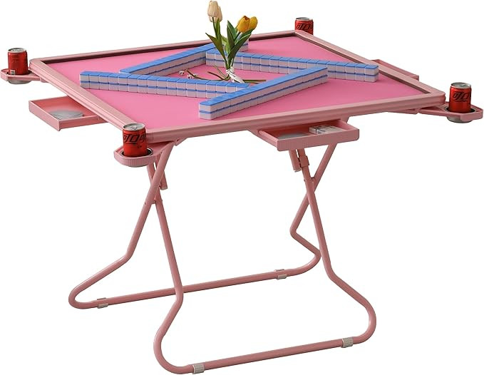 Pink Mahjong Table with Folding Legs, 32In*32In Extra Large Desktop, Built in Drawers and Cup Hol... | Amazon (US)