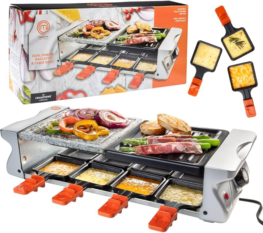 MasterChef Electric Raclette Table Grill w Non-Stick Grilling Plate & Cooking Stone- 8 Person Tab... | Amazon (US)