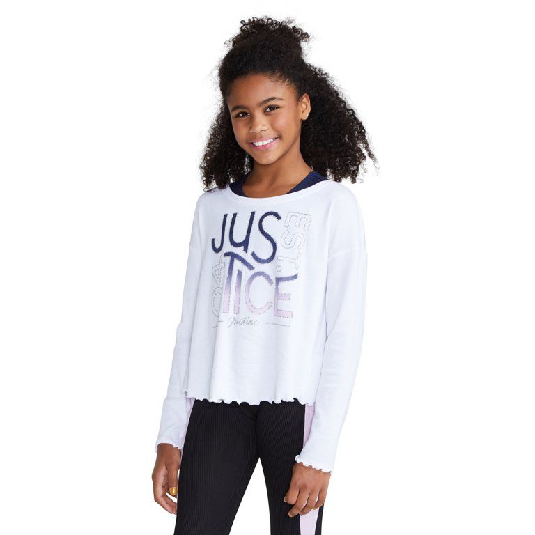 JUSTICE Girls Long Sleeve Collection X 2Fer Top, Sizes XS(5/6)-XL(16/18) | Walmart (US)