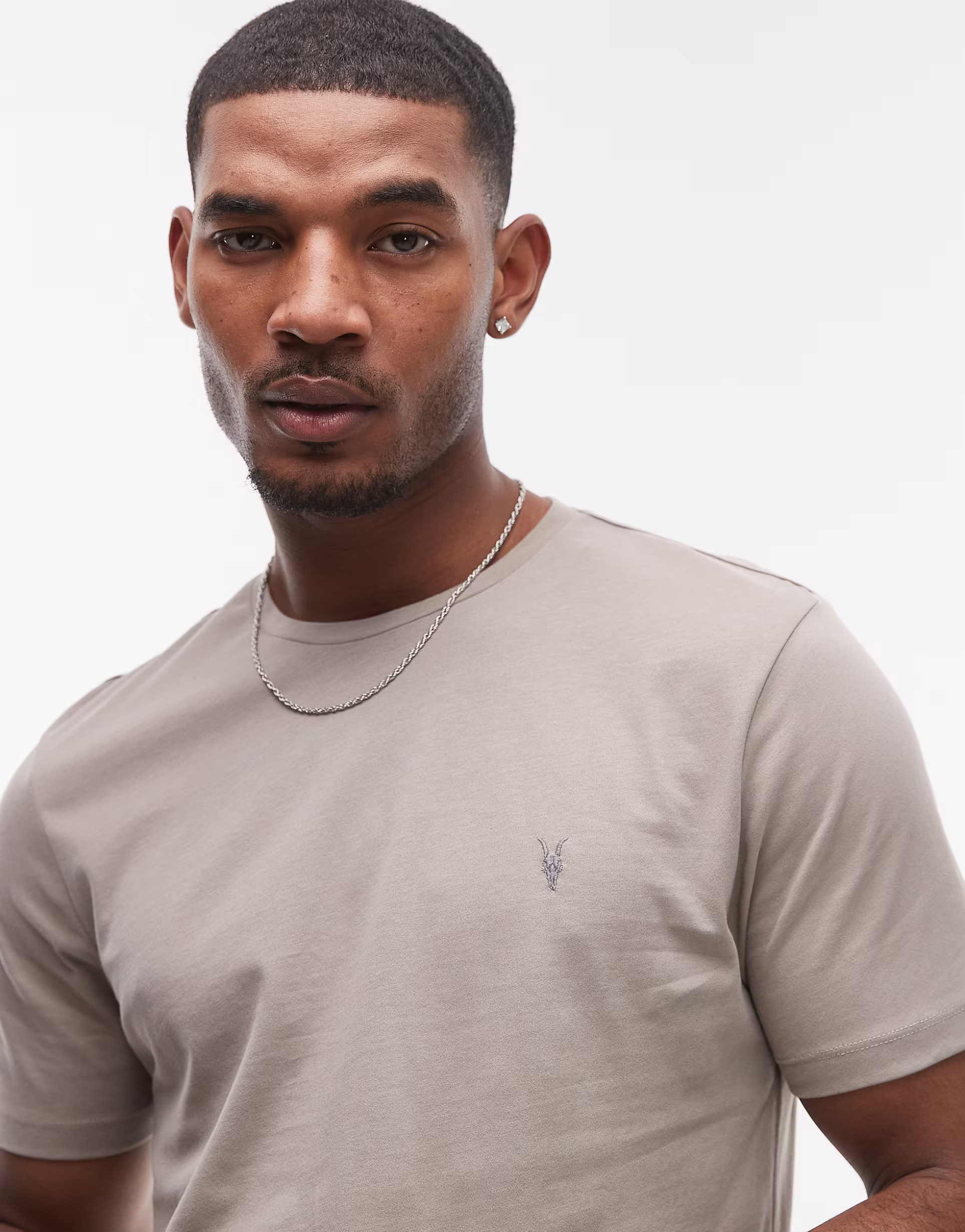 AllSaints Brace brushed cotton T-shirt in chestnut brown | ASOS (Global)