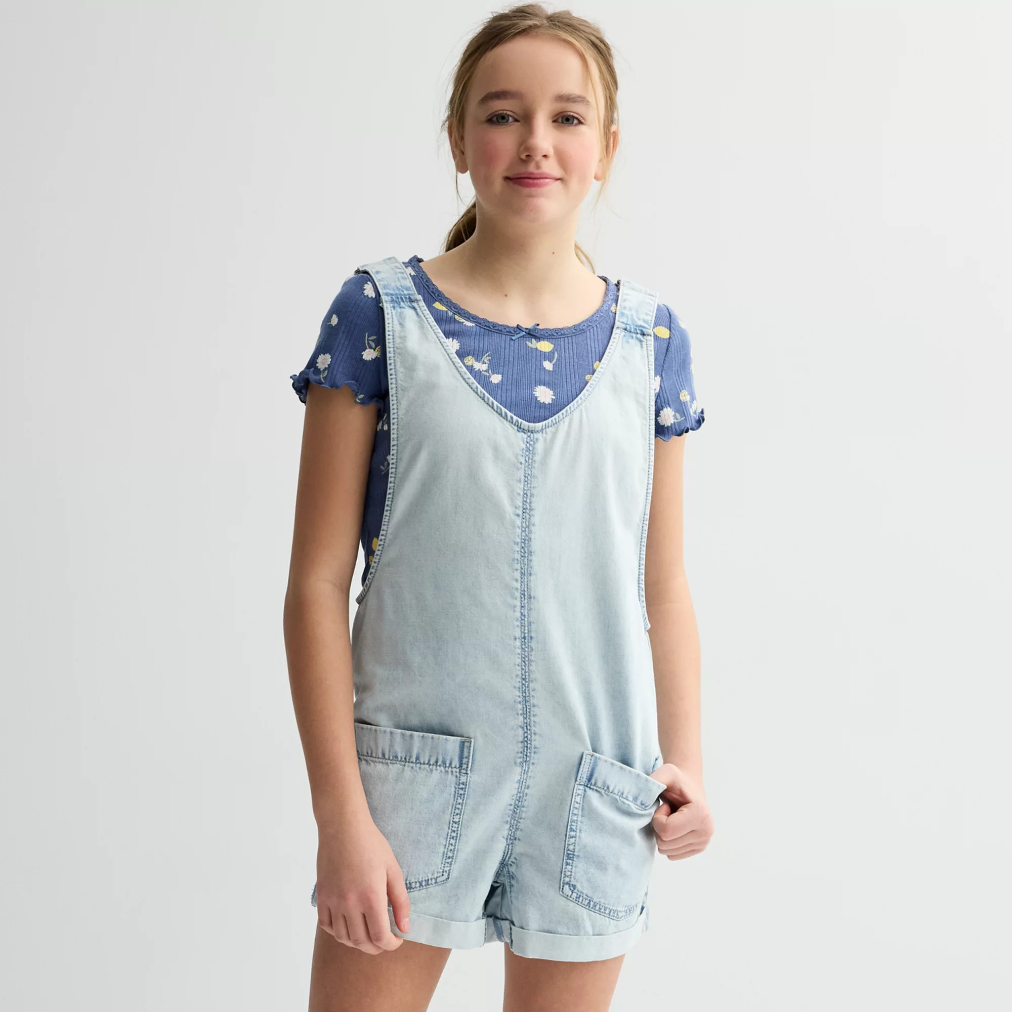 Girls 6-20 SO® Relaxed Denim Shortalls in Regular & Plus Size | Kohl's