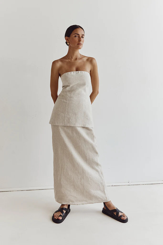 ROBERTS NATURAL LINEN MIDI SKIRT | DISSH