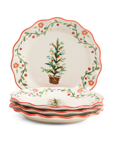 Set Of 4 Scalloped Dinner Plates With Tree | TJ Maxx