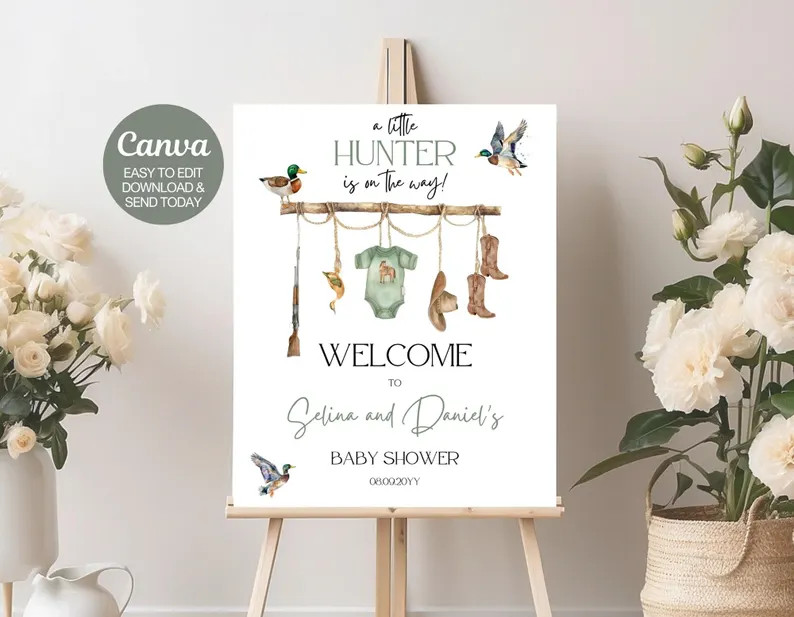 Editable A Little Hunter is on the Way Baby Shower Welcome Sign. Duck Hunting Baby Shower Welcome... | Etsy (US)