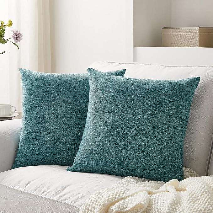 Meekio Set of 2 Teal Green Pillow Covers 18 x 18 Inch Farmhouse Boho Decorative Throw Pillow Cove... | Amazon (US)