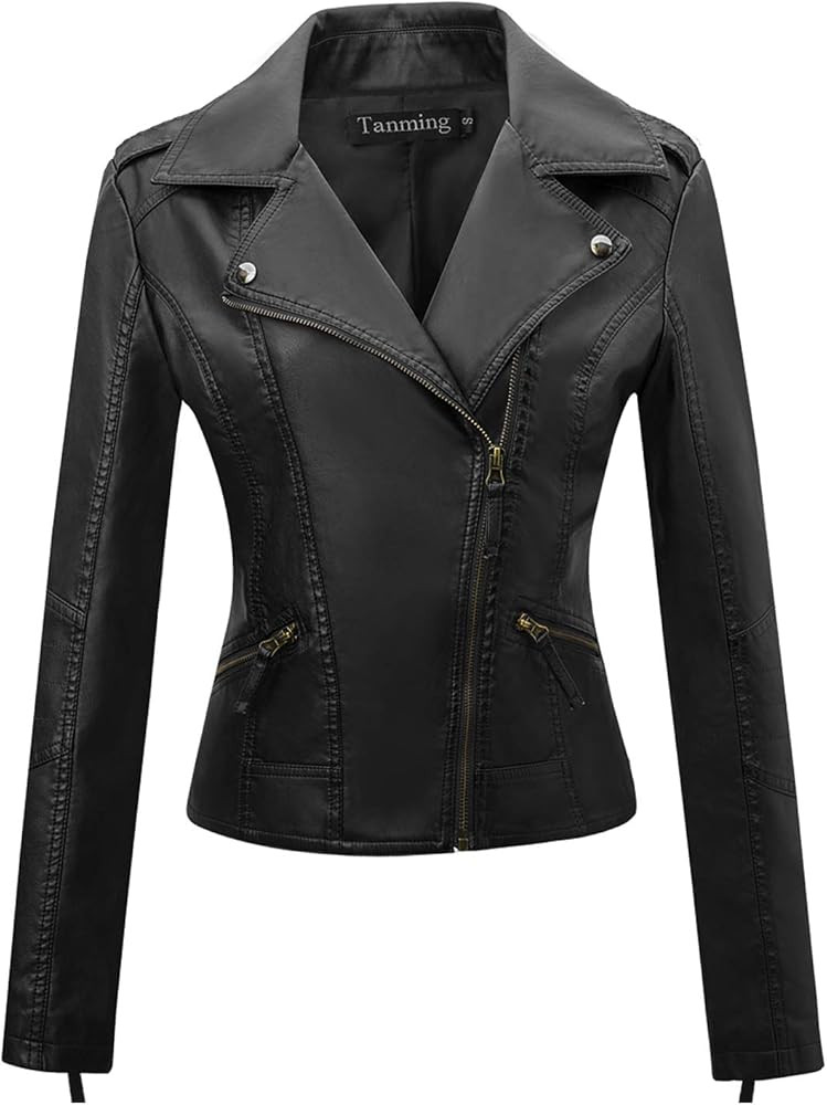 Tanming Women's Faux Leather Moto Biker Short Coat Jacket | Amazon (US)