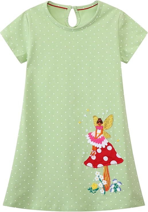 FreeLu Toddler Girls Cotton Summer Short Sleeve Dress Cartoon Print Casual Jersey Dresses | Amazon (US)